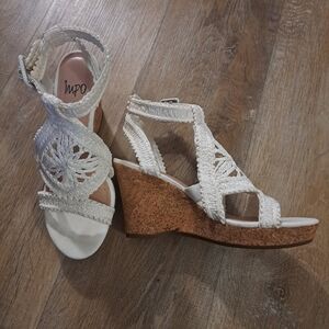 Impo White Wedge Heel Sandals Size 7